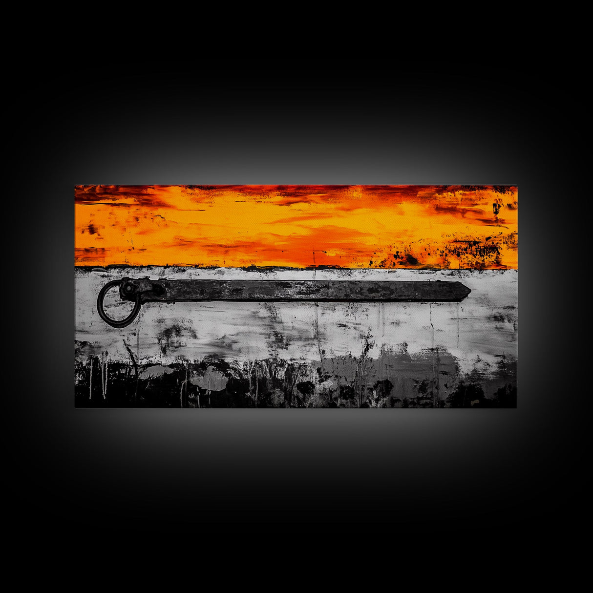 Metal Latch, Rustic, Bold, Abstract, Framed Canvas Print, Industrial Wall Art, Farmhouse Decor, Textured Painting, Unique Wall Accent