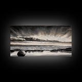 Moody Beach, Black White, Ocean Sunset, Canvas Print, Dramatic Seascape, Coastal Wall Art, Relaxing Home Decor, Living Room Artwork