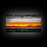 Fiery Sunset, Dramatic Sky, Abstract Landscape, Bold Colors, Modern Expressionism, Vibrant Wall Decor, Warm Tones, Framed Canvas Print
