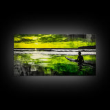 Surfer Waiting, Ocean Art, Tropical Canvas Print, Vibrant Green, Modern Wall Art, Surfing Decor, Beach House Vibes, Coastal Painting