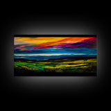 Mountain Sunset, Vibrant Colorful Sky, Nature Painting, Canvas Print, Boho Wall Art, Living Room Wall Art, Large Landscape Decor