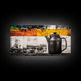 Retro Coffee Pot, Black and White Kitchen Art, Industrial Style, Canvas Print, Rustic Coffee Decor, Dining Room Wall Art, Barista Gift