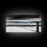 Stormy Beach Scene, Moody Ocean Painting, Coastal Wall Art, Dark Seascape Print, Framed Canvas Print, Dramatic Home Decor