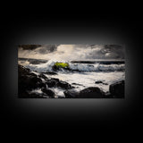 Stormy Sea, Coastal Waves, Nature Painting, Dramatic Seascape, Beach House Art, Framed Canvas Print, Living Room Decor, Ocean Landscape