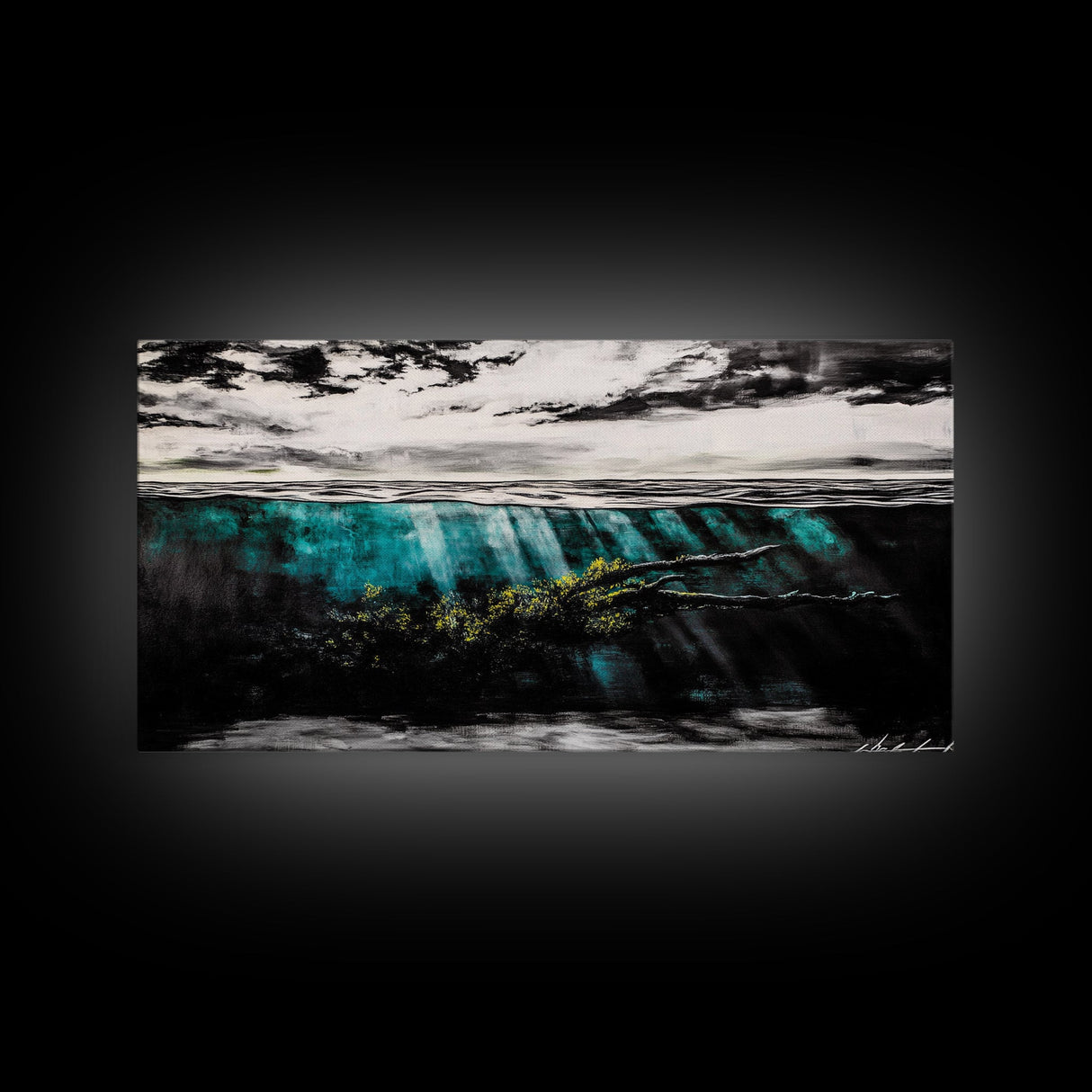Underwater View, Ocean Depths, Abstract Seascape, Coastal Home Decor, Blue Water Art, Framed Canvas Print, Living Room Wall Art, Unique Art