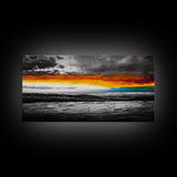 Sunset Horizon, Dramatic Sky, Abstract, Modern Nature Art, Living Room Wall Art, Framed Canvas Print, Colorful Painting, Scenic View