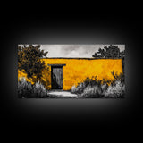 Adobe House, Southwestern Art, Yellow Wall Painting, Rustic Desert Decor, Black and White Canvas Print, Living Room Wall Art