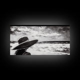 Woman at Beach, Black and White Wall Art, Minimalist Canvas Print, Modern Coastal Decor, Ocean View Art, Living Room Wall Art