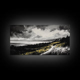 Golden Field, Pathway Landscape, Black and White Art, Moody Sky, Scenic Wall Decor, Office Wall Art, Canvas Print, Minimalist Nature