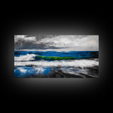 Blue Ocean, Stormy Seascape, Modern Coastal Art, Contemporary Painting, Large Beach Wall Art, Bedroom Decor, Framed Canvas Print, Gift Idea
