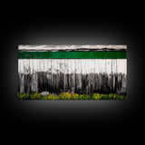 Rustic Fence, Green Landscape, Modern Country Art, Black and White with Color, Nature Inspired, Farmhouse Decor, Serene View, Canvas Print
