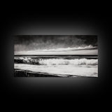 Monochrome Ocean, Rolling Waves, Black and White Beach Art, Framed Canvas Print, Minimalist Seascape, Coastal Wall Decor, Bedroom Art