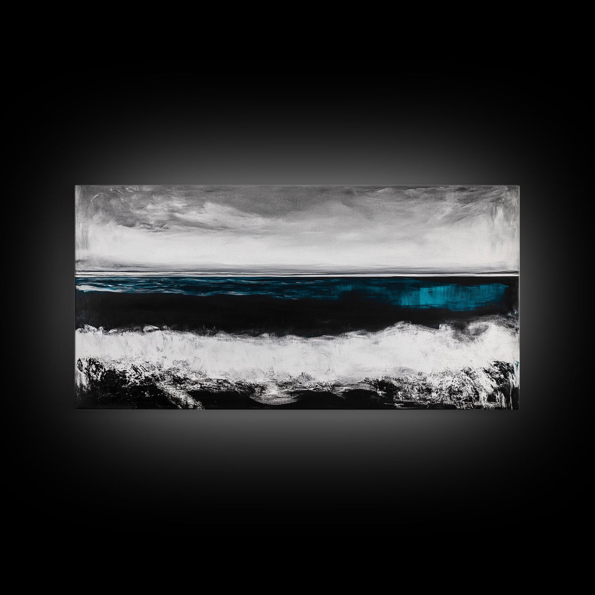 Ocean Horizon, Moody Seascape, Black and White Waves, Framed Canvas Print, Modern Coastal Wall Art, Beach House Decor, Minimalist Art