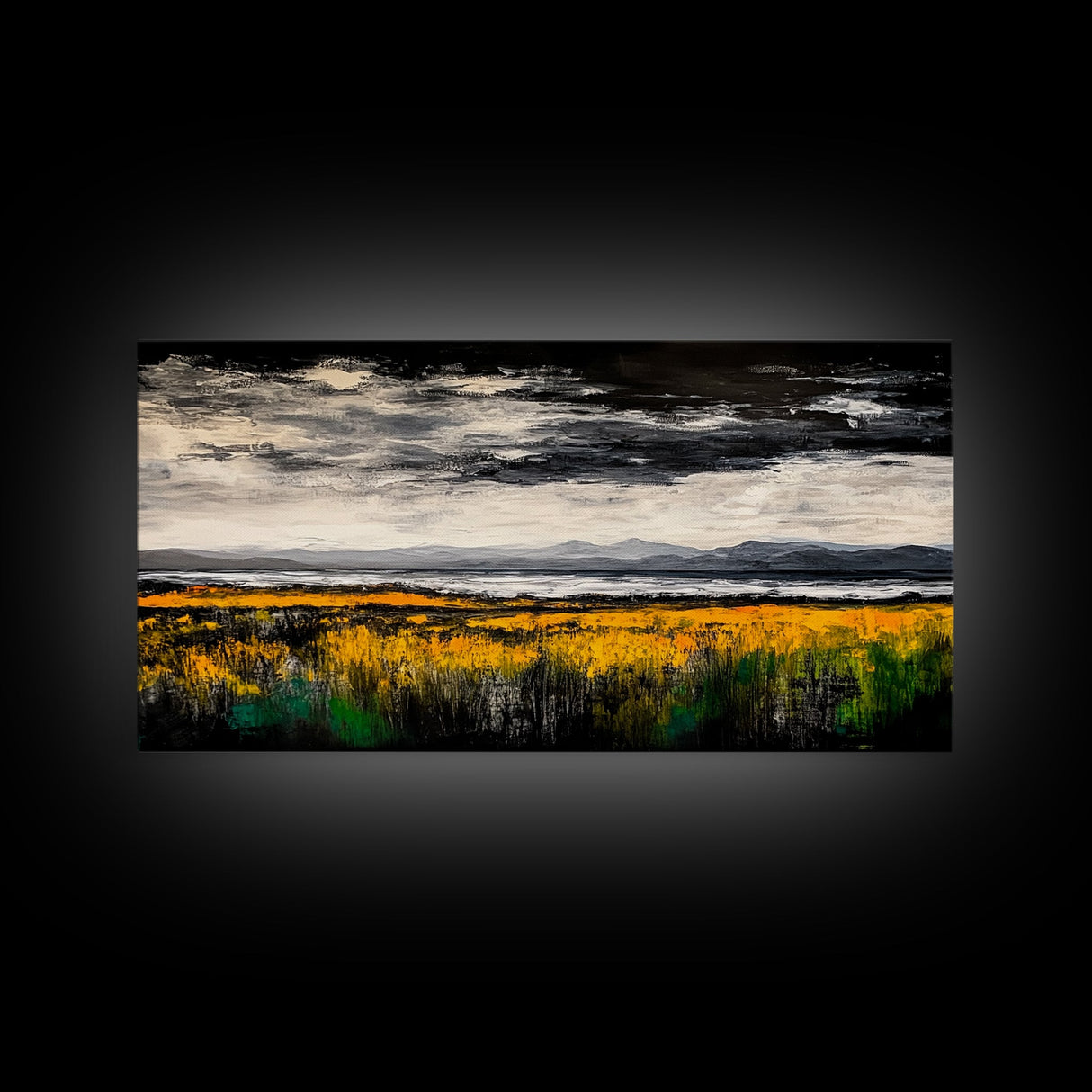 Moody Landscape Painting, Autumn Field Art, Dark Sky Nature Wall Decor, Rustic Country Home Art, Earthy Farmhouse Style, Canvas Print