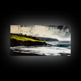 Ocean Cliffs, Misty Coastline, Stormy Sea, Canvas Print, Moody Seascape Art, Living Room Decor, Minimalist Wall Art, Nature Painting