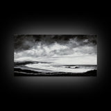 Black and White Beach, Moody Sky, Stormy Waves, Framed Canvas Print, Minimalist Wall Art, Modern Home Decor, Nautical Landscape