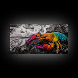 Rainbow Lobster, Colorful Crustacean, Bold Marine Art, Framed Canvas Print, Kitchen Decor, Vibrant Wall Art, Nautical Statement Piece