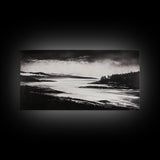 Serene Waters, Mountain Lake, Foggy Landscape, Canvas Print, Black and White Art, Minimalist Home Decor, Rustic Cabin Wall Art, Office Art