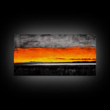 Sunset Glow, Dramatic Sky, Scenic Landscape, Bold Colors, Rustic Nature, Framed Canvas Print, Fall Decor, Living Room Wall Art