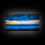 Ocean Waves, Deep Blue, Stormy Sky, Coastal Painting, Modern Seascape, Framed Canvas Print, Beach House Decor, Minimalist Wall Art
