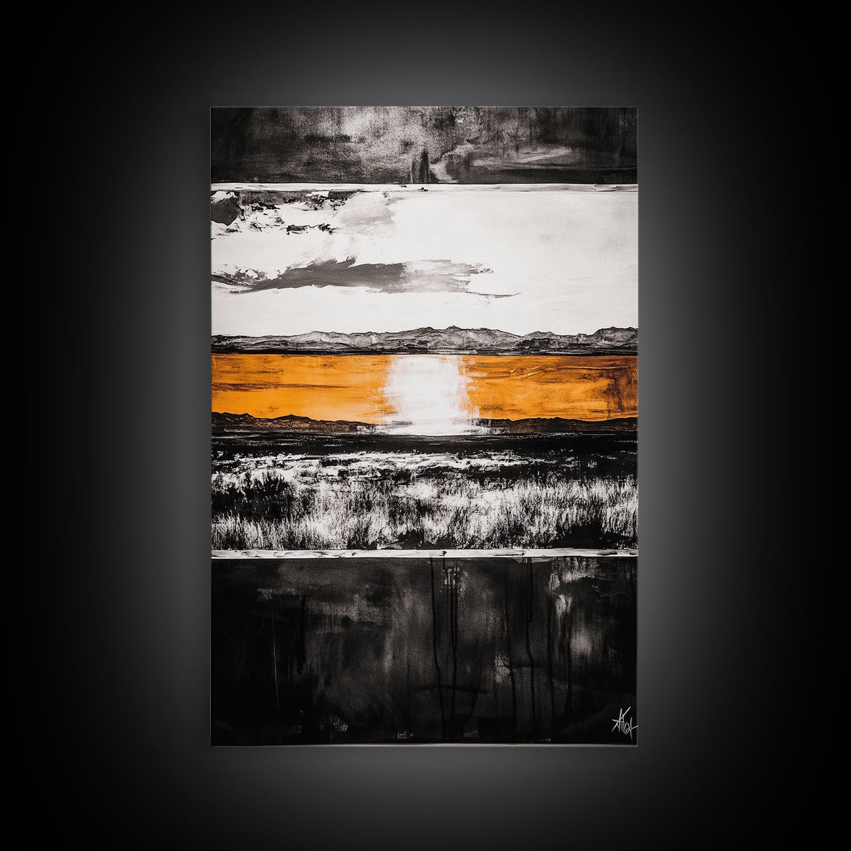 Abstract Horizon, Golden Light, Modern Landscape, Framed Canvas Print, Minimalist Wall Art, Office Decor, Contemporary Sunset, Fall Vibes