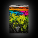 Colorful Prairie, Abstract Fields, Bright Wildflowers, Framed Canvas Print, Vibrant Wall Art, Boho Home Decor, Living Room Statement