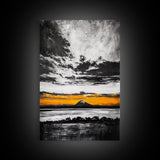 Volcanic Sunset, Black and White, Dramatic Sky, Framed Canvas Print, Moody Wall Art, Modern Landscape, Office Decor, Nature Aesthetic