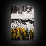 Ocean, Grass, Stormy Weather, Framed Canvas Print, Black and White Seascape, Modern Minimalist Art, Coastal Living, Neutral Wall Decor