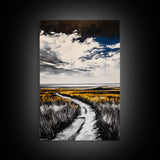 Pathway, Open Fields, Framed Canvas Print, Rustic Landscape, Countryside Decor, Farmhouse Wall Art, Neutral Tones, Home Gift Idea