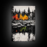 Autumn Reflection, Fall Forest Art, Lake Landscape, Vibrant Trees, Seasonal Painting, Warm Home Decor, Canvas Print