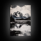 Serene Lake, Black and White Art, Nature Wall Decor, Minimalist Art, Wilderness Painting, Tranquil Wall Art, Modern Home Decor, Canvas Print