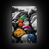 Vibrant Stones, Colorful Art, Modern Abstract, Nature Inspired, Coastal Wall Art, Unique Home Decor, Statement Piece, Framed Canvas Print