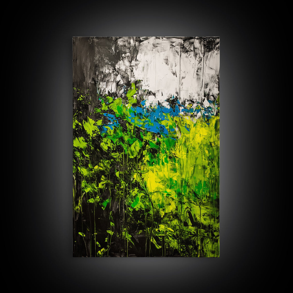 Vibrant Foliage, Green Leaves, Nature Painting, Abstract Landscape, Framed Canvas Print, Botanical Art, Boho Decor, Bedroom Wall Art