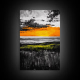 Sunset Glow, Orange Sky, Dramatic Landscape, Fall Wall Art, Framed Canvas Print, Nature Painting, Living Room Wall Art, Autumn Decor