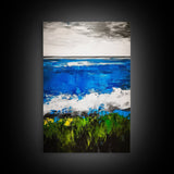 Abstract Ocean View, Blue Green Black White, Coastal Wall Art, Modern Beach Home Decor, Bold Statement Painting, Office Art, Canvas Print