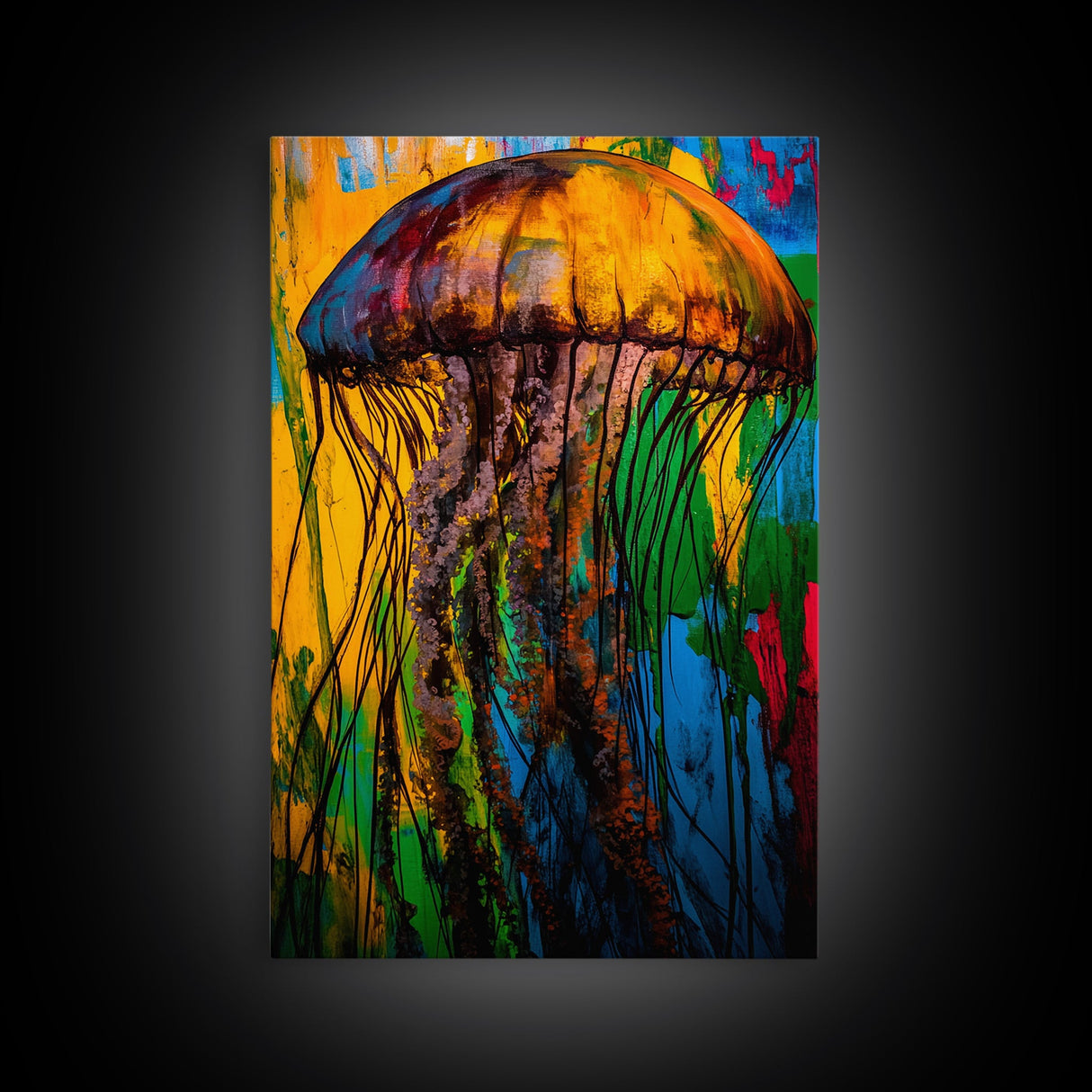 Jellyfish Abstract Art, Vibrant Ocean Painting, Colorful Marine Life Decor, Coastal Nautical Gift, Beach House Wall Art, Canvas Print