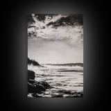 Coastal Mist, Moody Seascape, Black and White Ocean, Nautical Wall Art, Minimalist Decor, Living Room Art, Canvas Print, Gift Idea