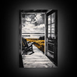 Porch View, Relaxing Landscape, Rustic Home Art, Lake House Decor, Cabin Wall Art, Nature Lover Gift, Canvas Print, Cozy Atmosphere