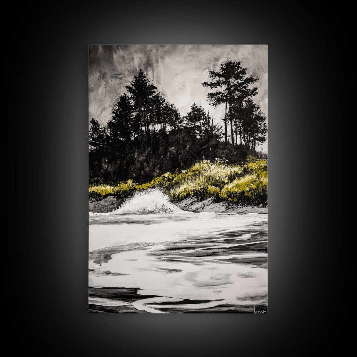 Forest Edge, Beach Shore, Dramatic Sky, Black and White Wall Art, Modern Minimalist Decor, Living Room Art, Canvas Print, Nature Inspired