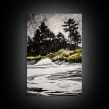 Forest Edge, Beach Shore, Dramatic Sky, Black and White Wall Art, Modern Minimalist Decor, Living Room Art, Canvas Print, Nature Inspired