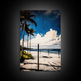 Palm Tree Beach Scene, Vibrant Blue Sky, Tropical Art, Coastal Landscape, Modern Ocean Wall Decor, Summer Home Artwork, Canvas Print