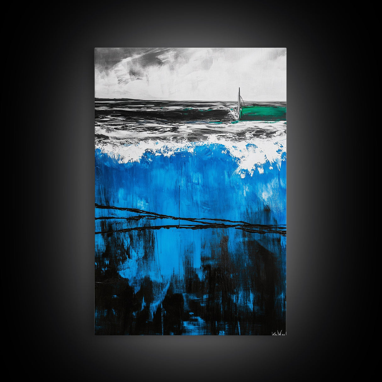 Ocean Waves, Abstract Seascape, Blue Wall Art, Coastal Decor, Modern Nautical, Large Wall Art, Living Room, Canvas Print, Gift Idea