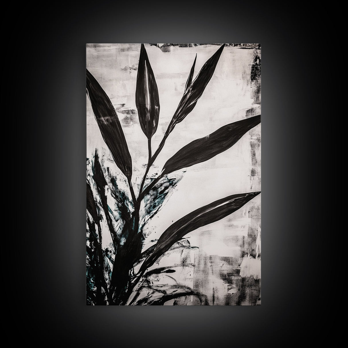 Minimalist Leaves, Monochrome Plant Art, Botanical Wall Decor, Neutral Home Art, Black and White Nature, Framed Canvas Print, Gift Idea