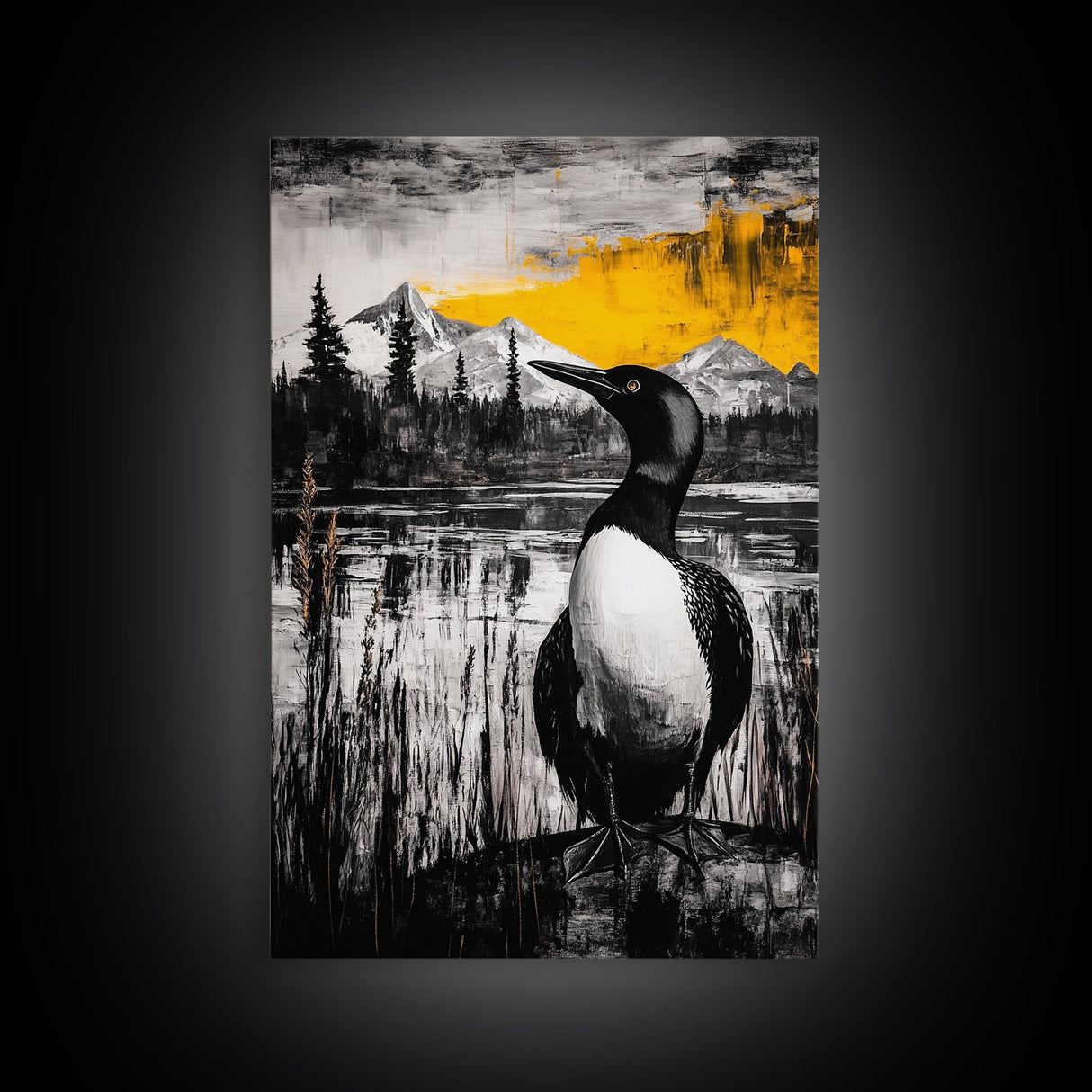 Loon, Mountain Sunset, Wildlife Wall Art, Canvas Print, Fall Decor, Rustic Home, Cabin Aesthetic, Nature Photography, Lodge Art