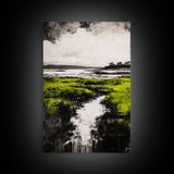 Marsh, Coastal Greenery, Landscape Wall Art, Framed Canvas Print, Nature Aesthetic, Living Room Decor, Serene Scenic View, Rustic Style