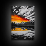 Fiery Sunset, Mountain Reflection, Canvas Print, Lake Wall Art, Nature Photography, Rustic Decor, Living Room Art, Fall Color Palette