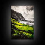 Coastal Cliffs, Vibrant Green, Canvas Print, Beach Wall Art, Nature Photography, Scenic View, Ocean Decor, Living Room Wall Art