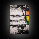 Palm Tree, Coastal Abstract, Beach Landscape, Framed Canvas Print, Tropical Wall Art, Black and White Painting, Modern Home Decor