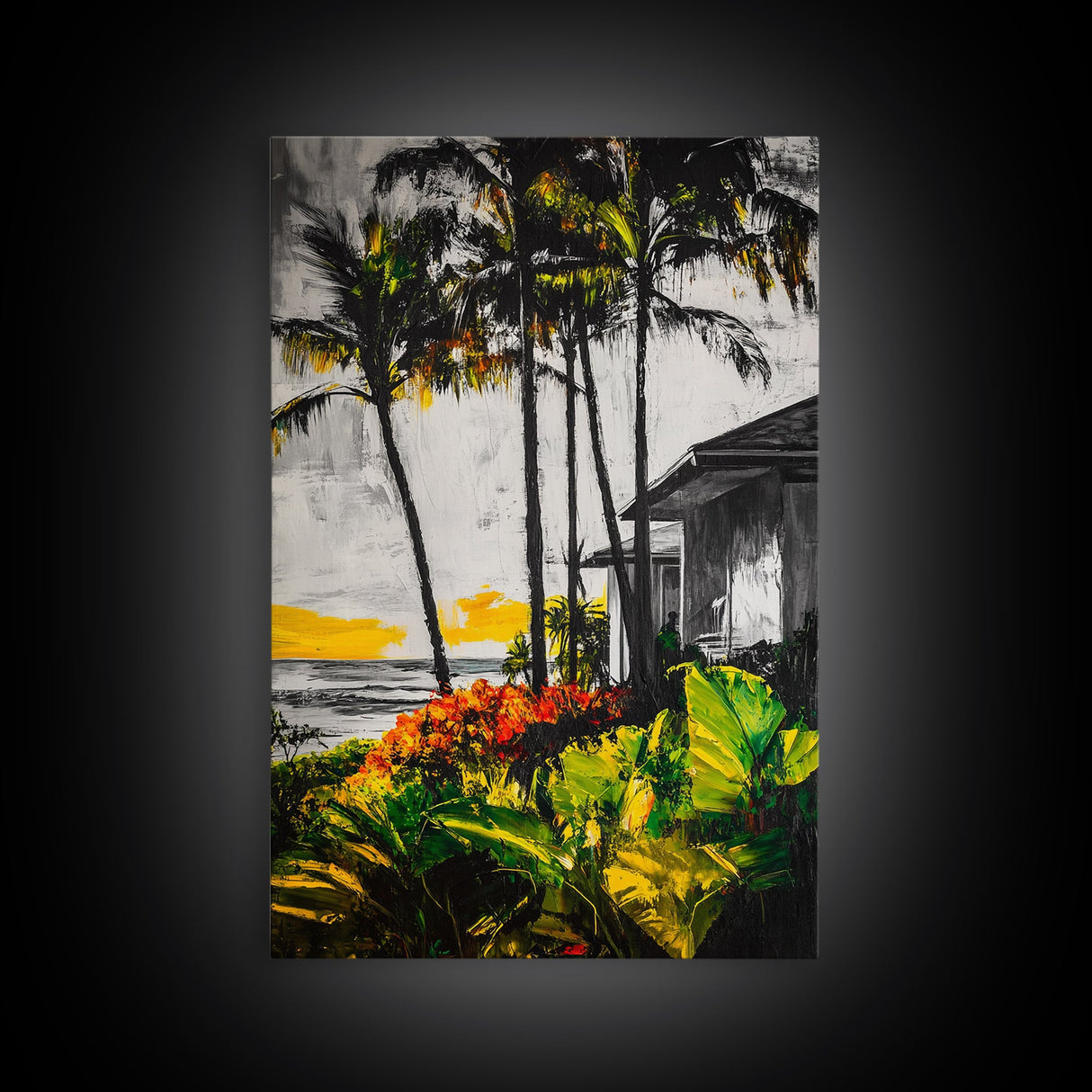 Palm Trees, Beach House, Tropical Sunset, Framed Canvas Print, Coastal Wall Art, Boho Art, Bedroom Wall Art, Vacation Vibes