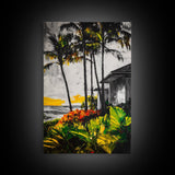 Palm Trees, Beach House, Tropical Sunset, Framed Canvas Print, Coastal Wall Art, Boho Art, Bedroom Wall Art, Vacation Vibes